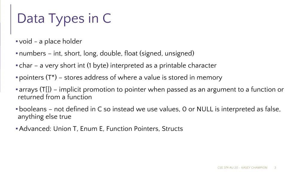 data types in c