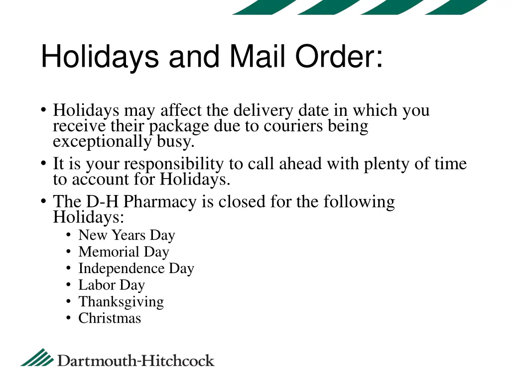 holidays and mail order