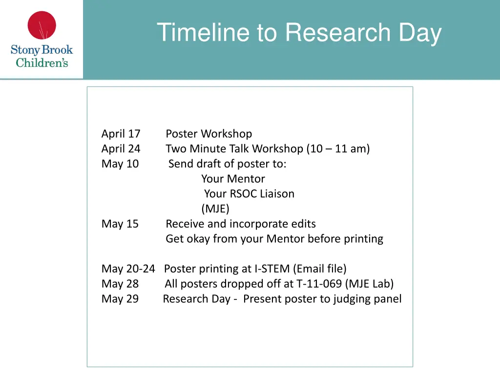 timeline to research day