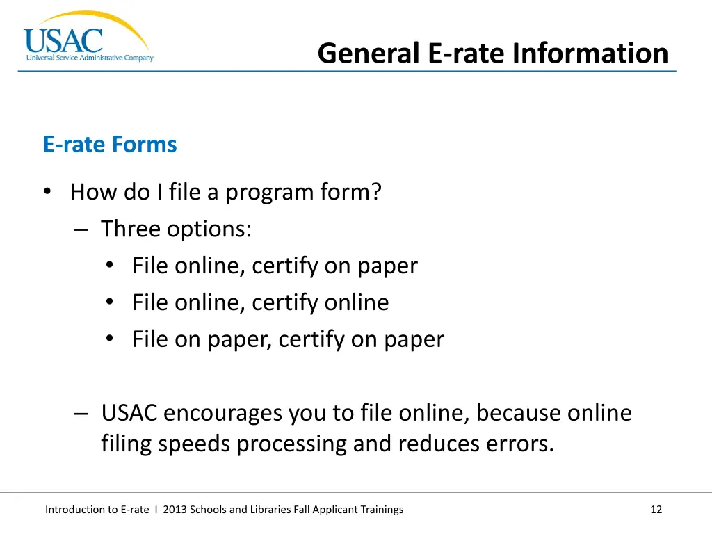 general e rate information 8