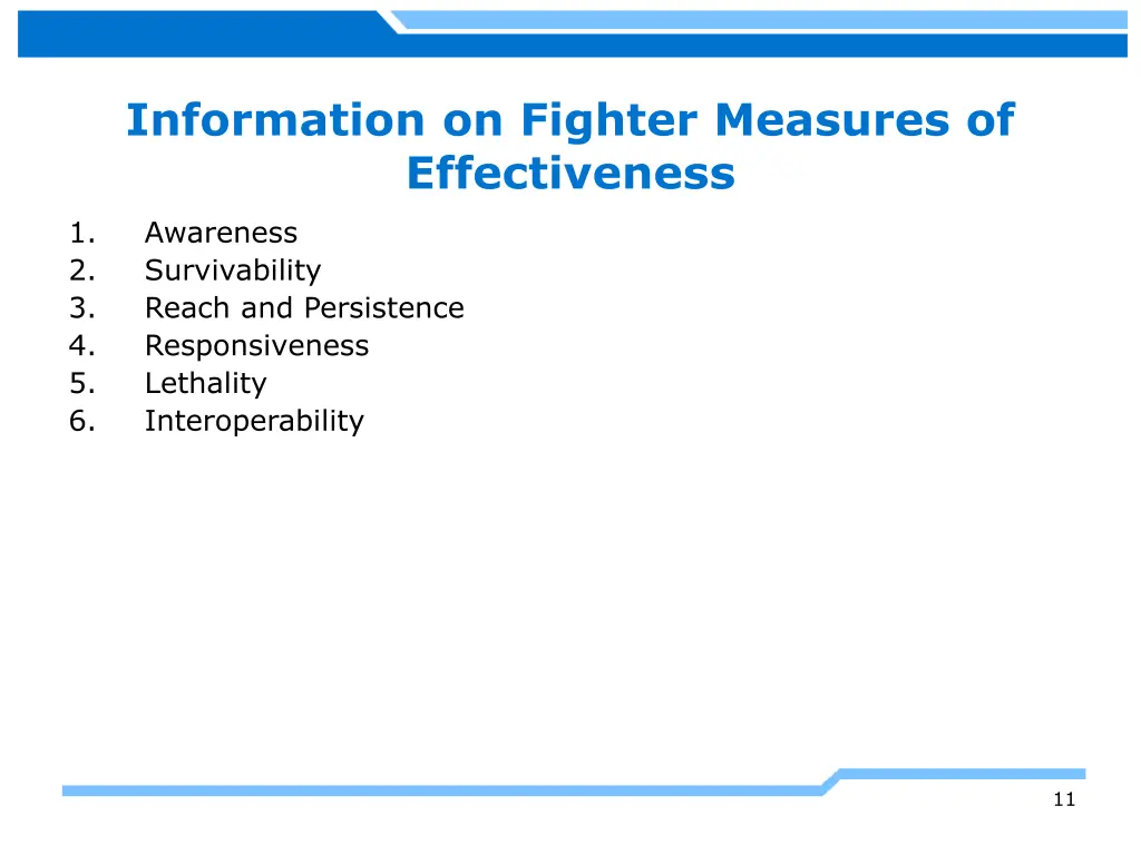 information on fighter measures of effectiveness