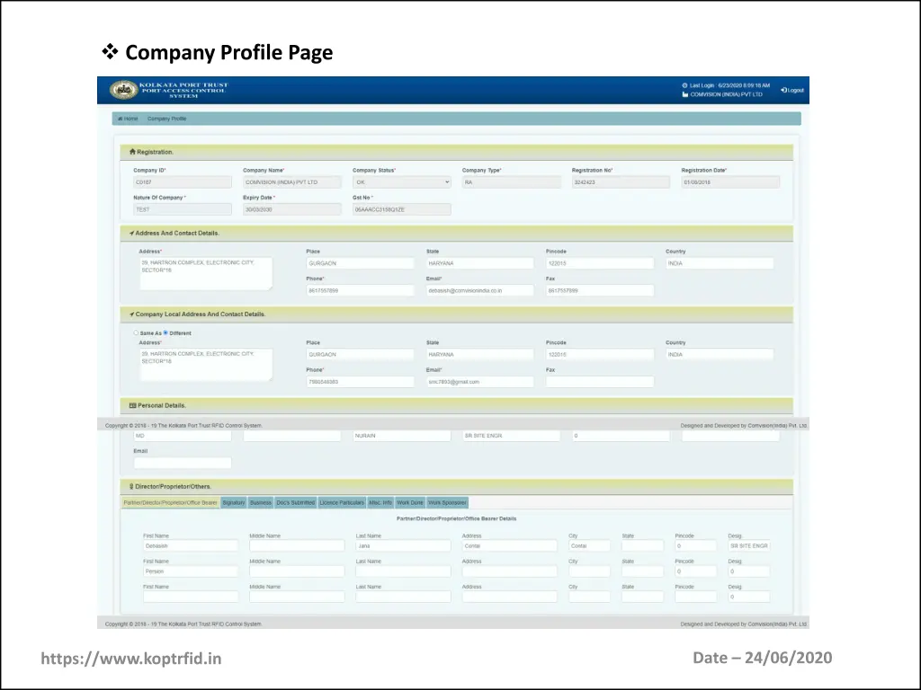 company profile page