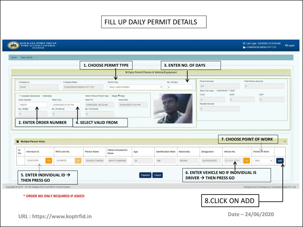 fill up daily permit details