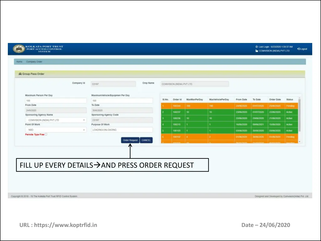 fill up every details and press order request