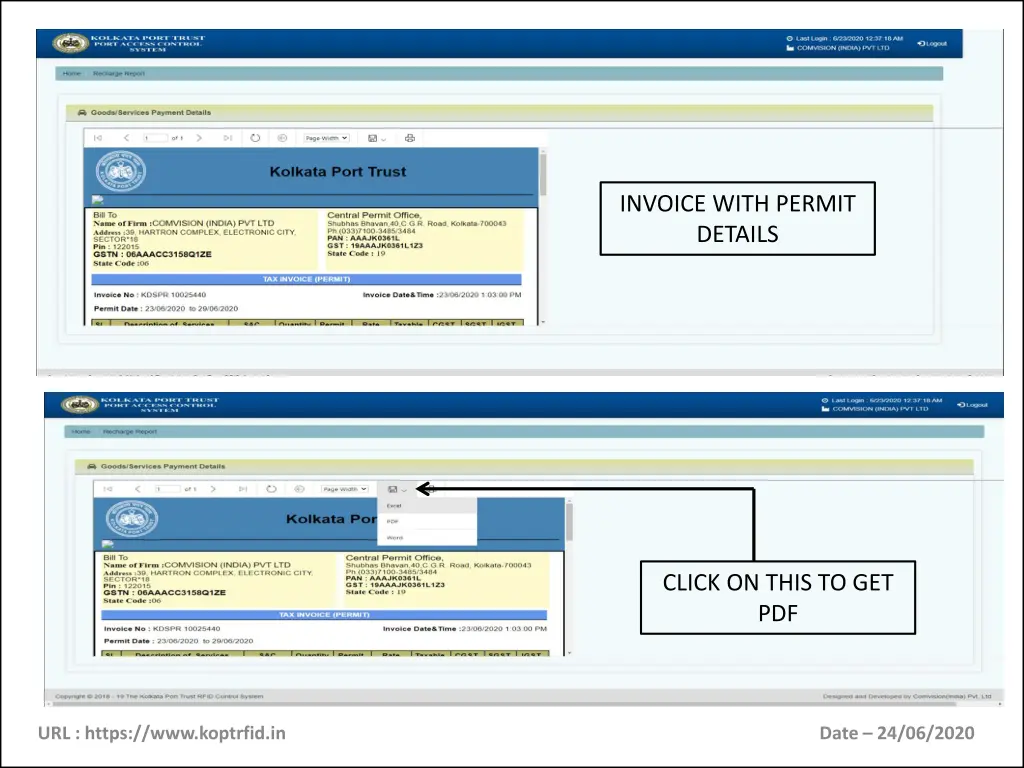 invoice with permit details