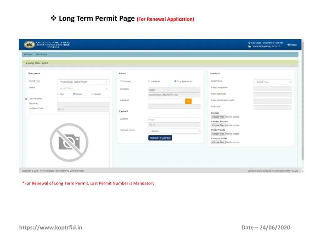 long term permit page for renewal application