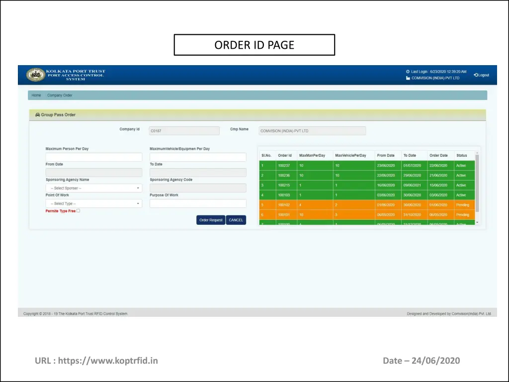 order id page