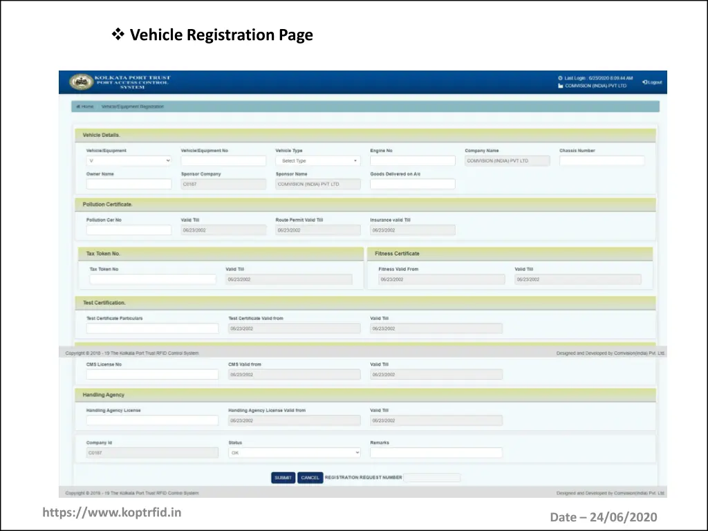 vehicle registration page