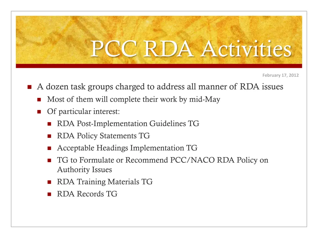 pcc rda activities