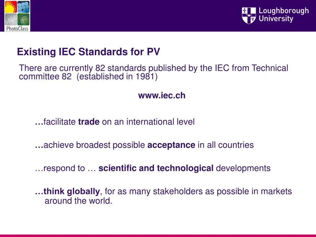 existing iec standards for pv