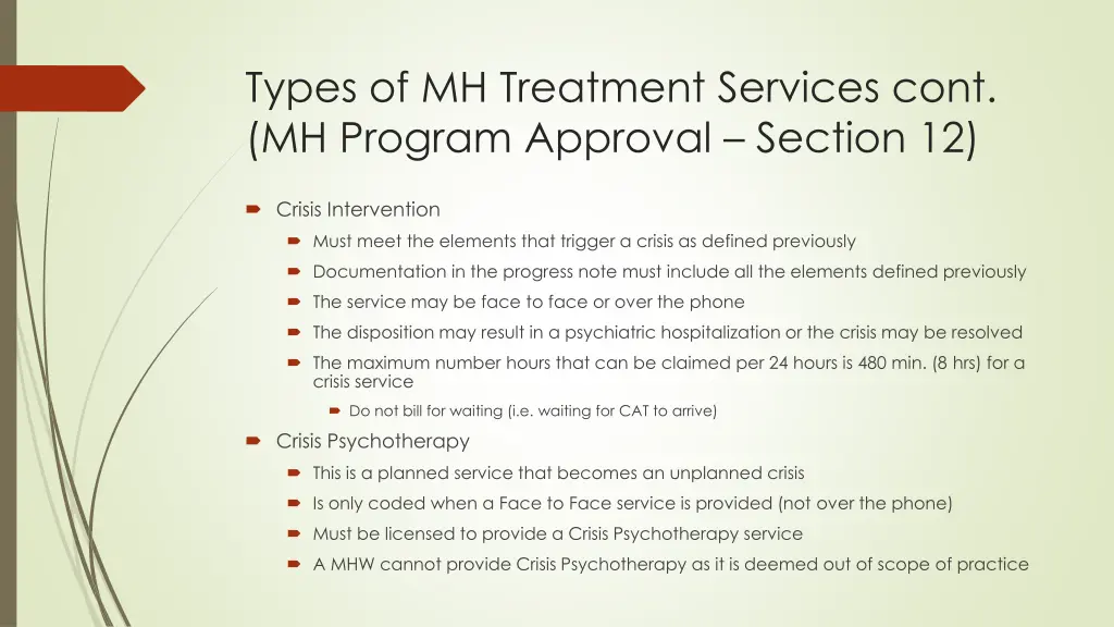 types of mh treatment services cont mh program 2
