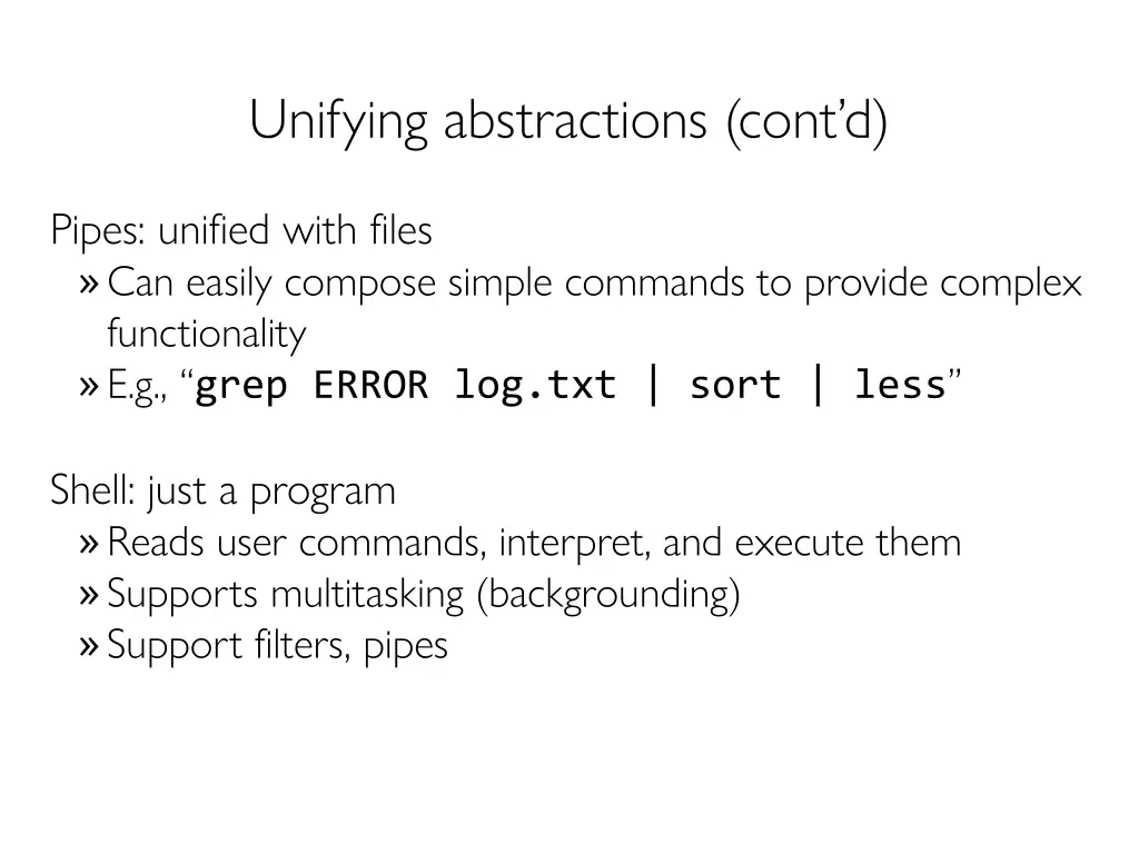unifying abstractions cont d