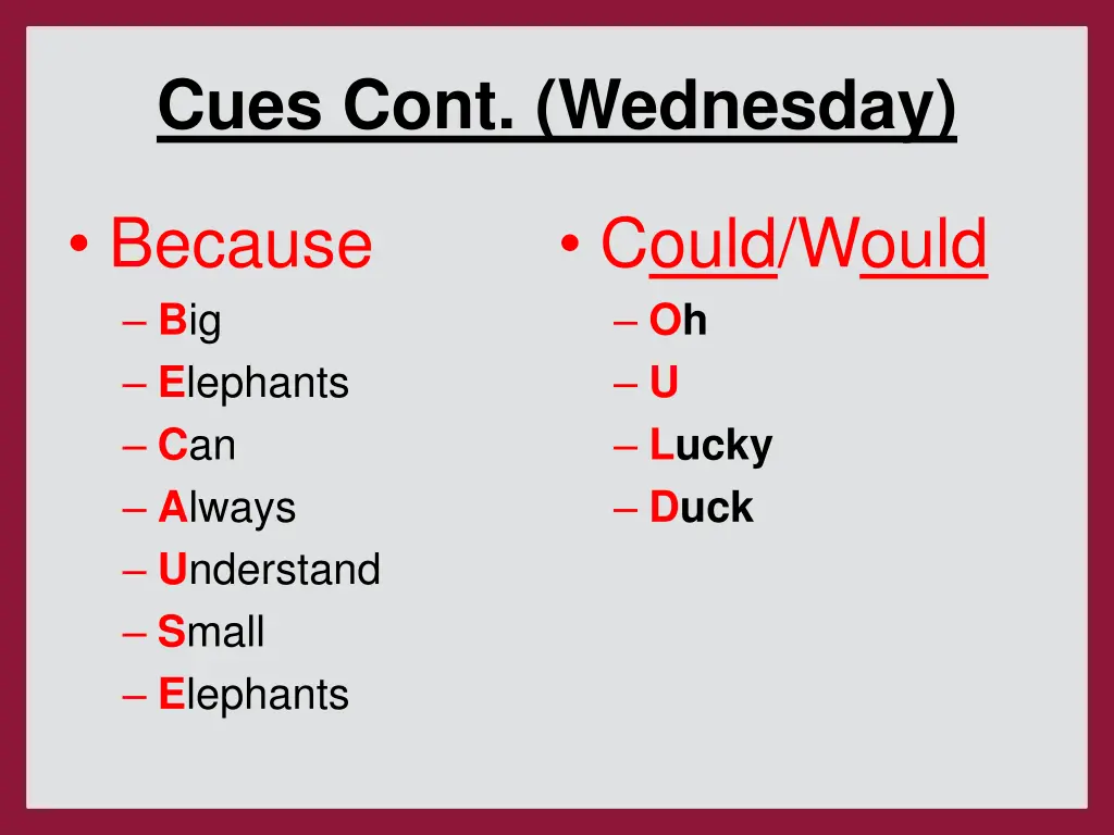 cues cont wednesday