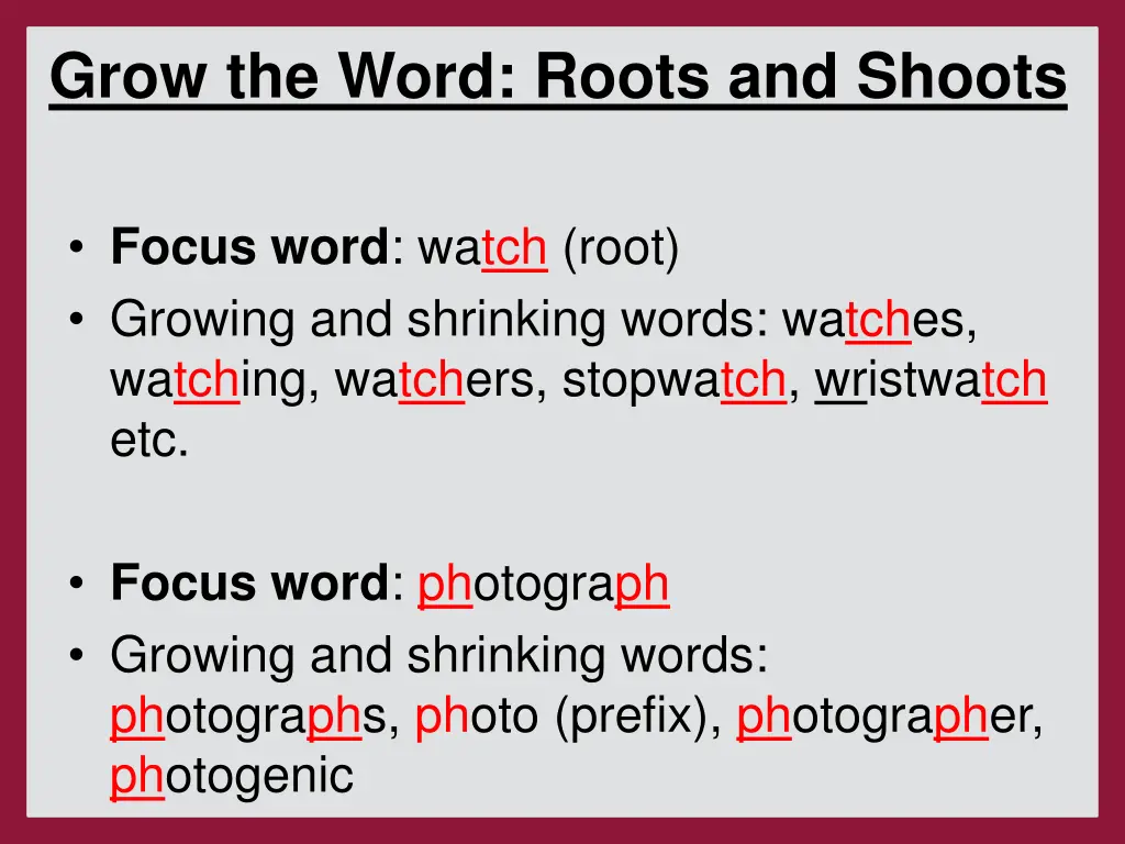 grow the word roots and shoots
