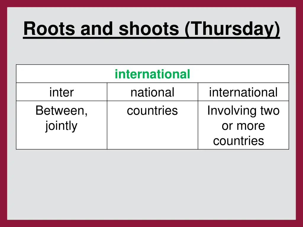 roots and shoots thursday 1