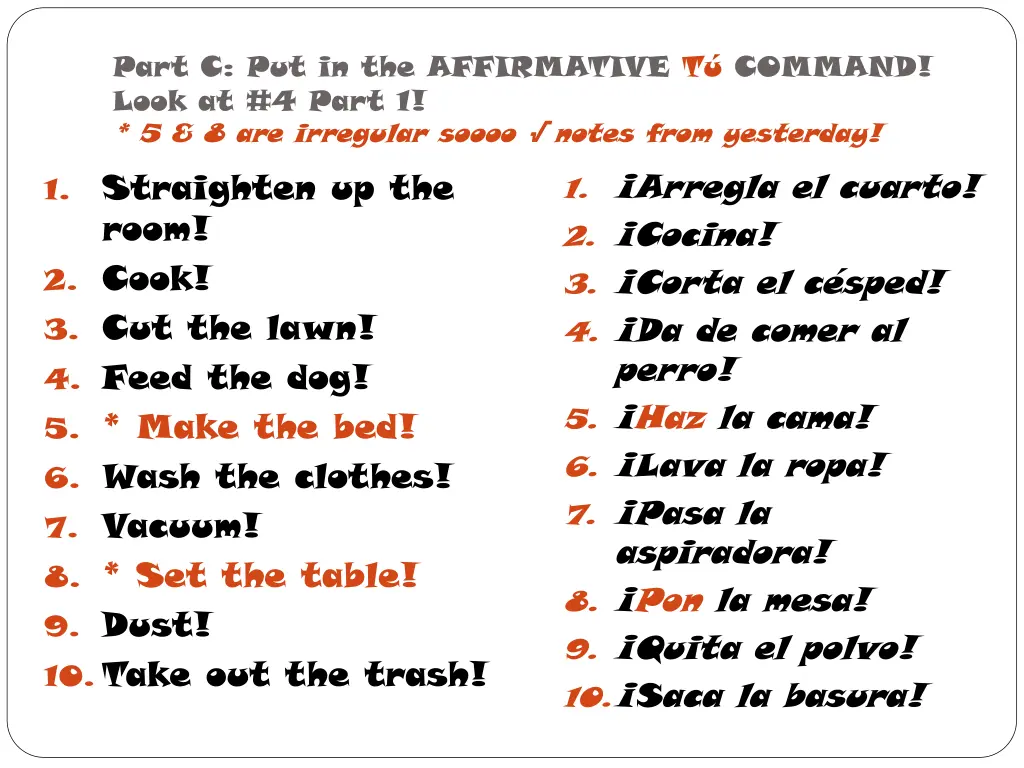 part c put in the affirmative t command look