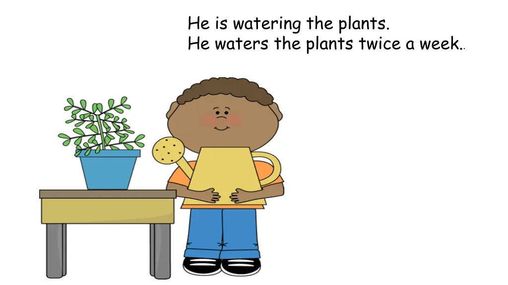 he is watering the plants he waters the plants