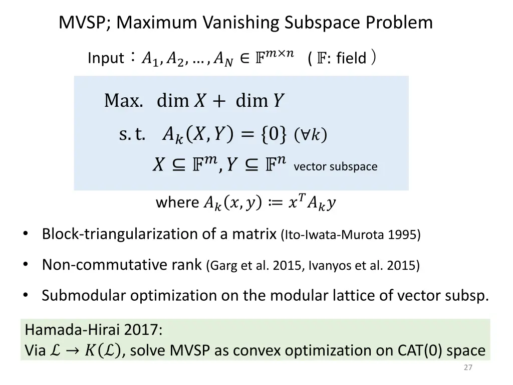 mvsp maximum vanishing subspace problem
