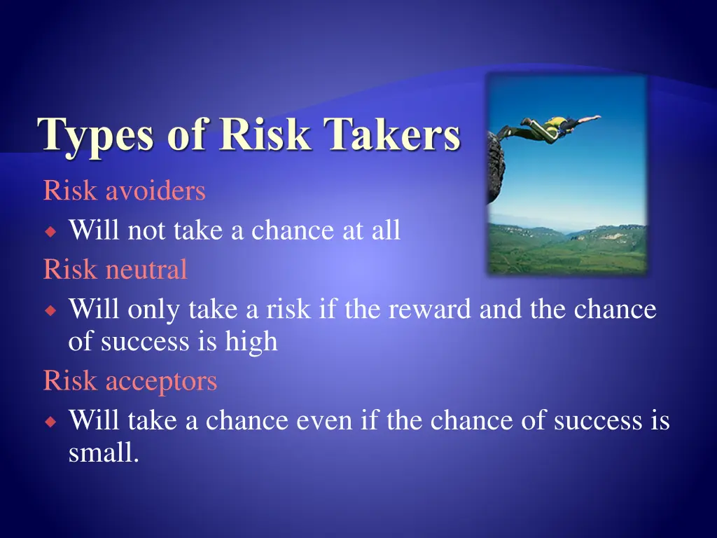 types of risk takers risk avoiders will not take