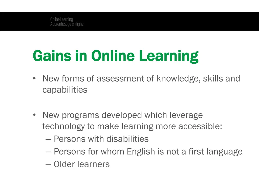 gains in online gains in online l learning