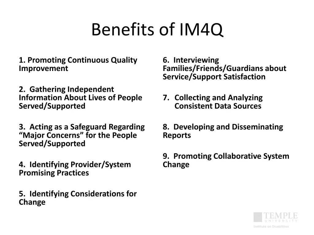 benefits of im4q