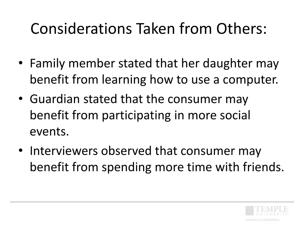 considerations taken from others