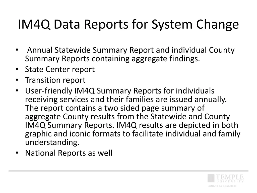 im4q data reports for system change