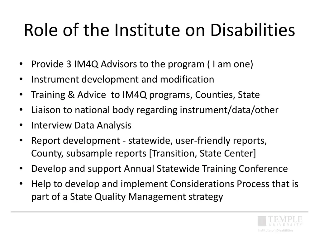 role of the institute on disabilities