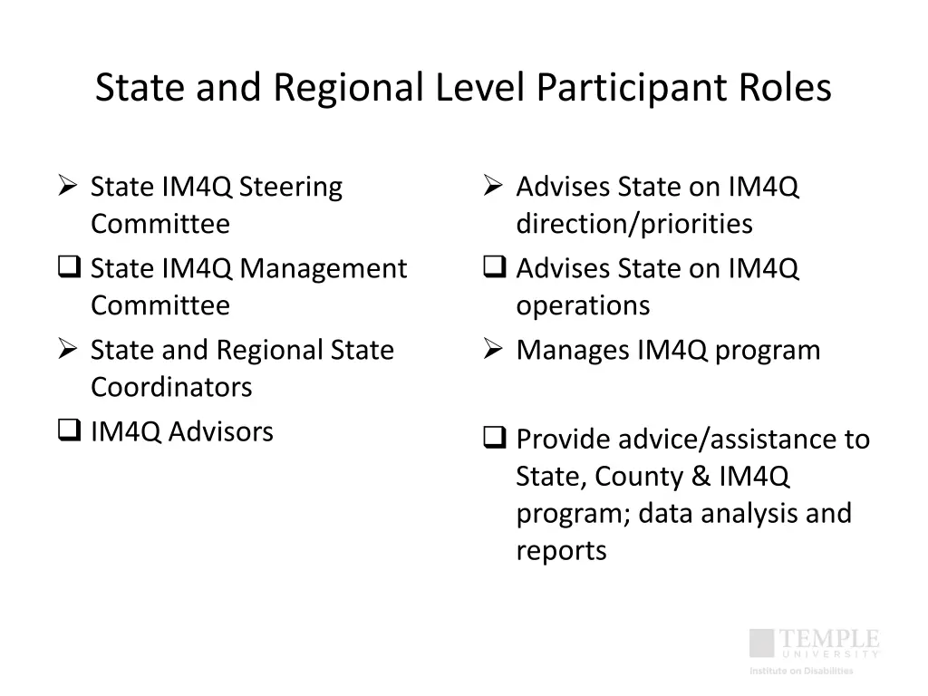 state and regional level participant roles