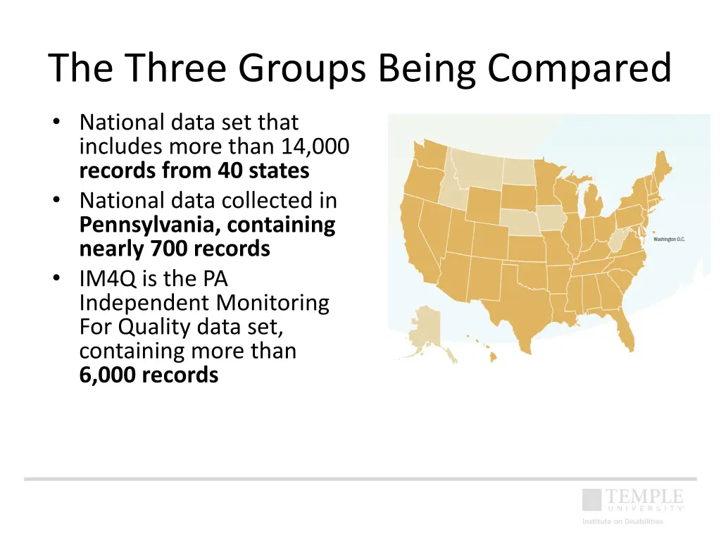the three groups being compared