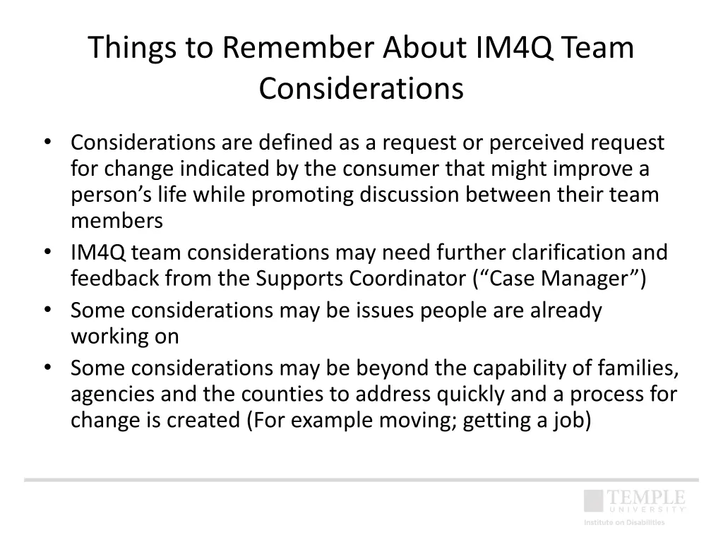 things to remember about im4q team considerations