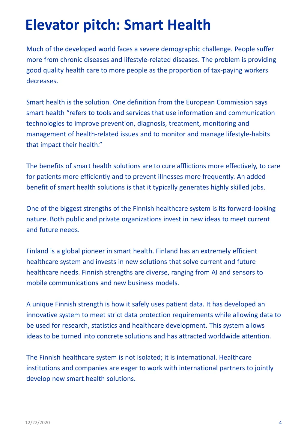 elevator pitch smart health