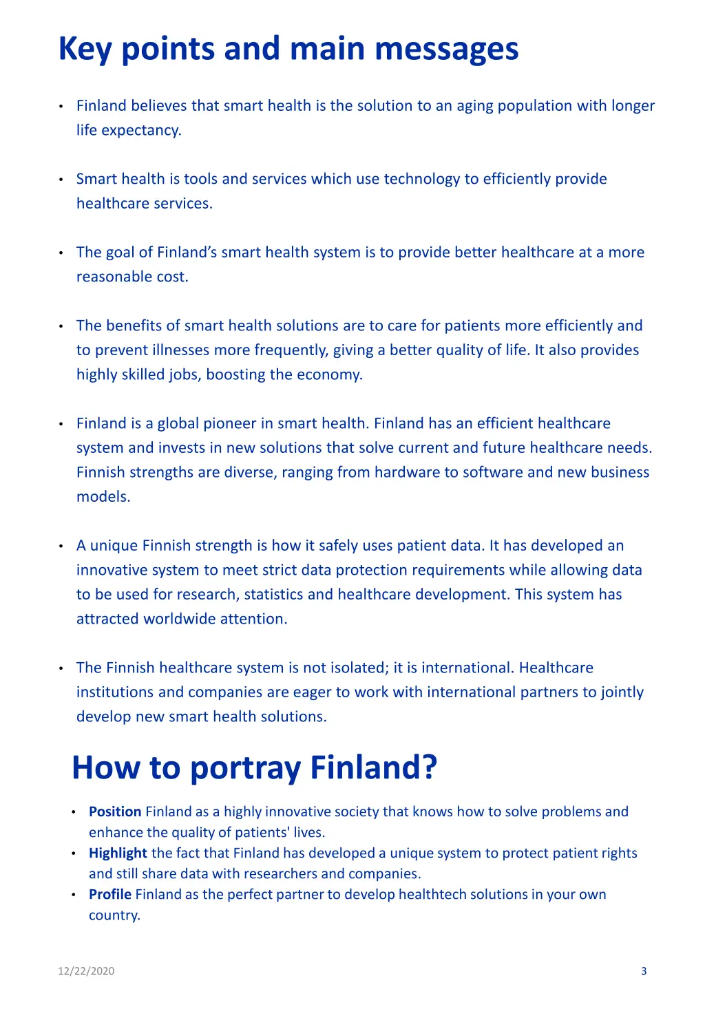 key points and main messages