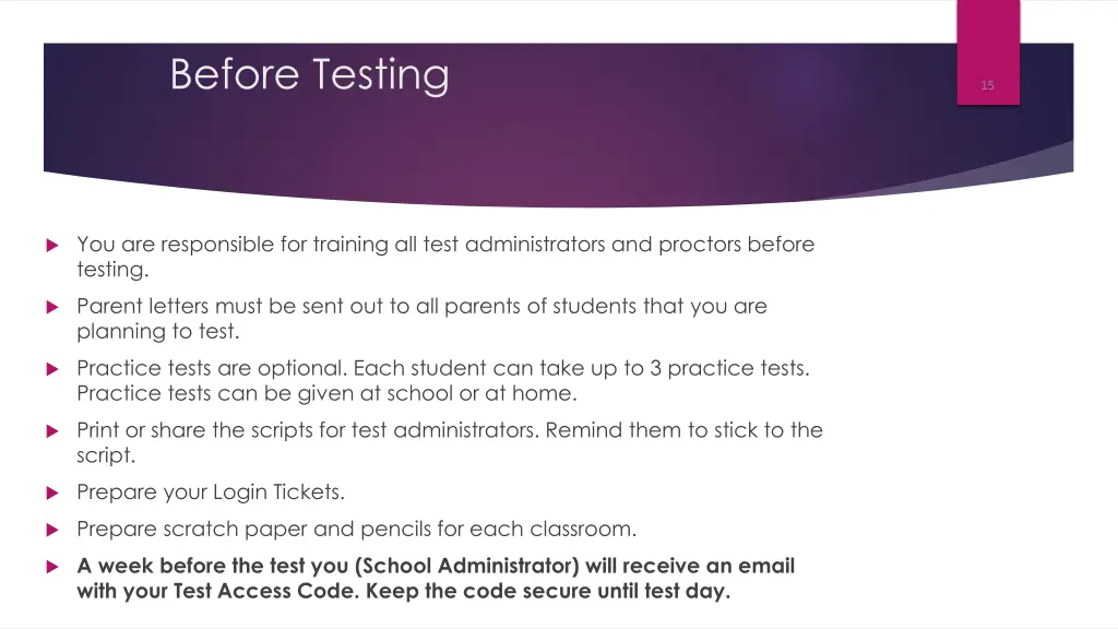 before testing