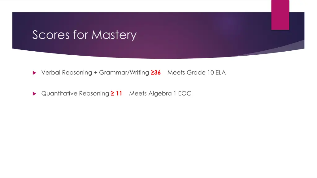 scores for mastery