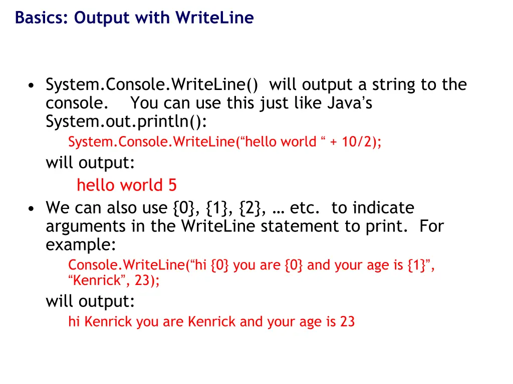 basics output with writeline