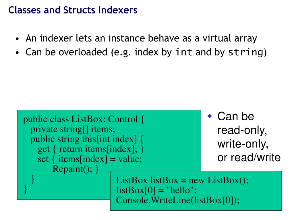 classes and structs indexers