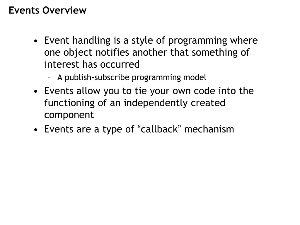 events overview