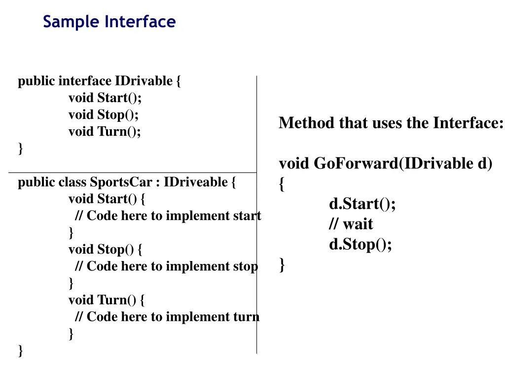 sample interface