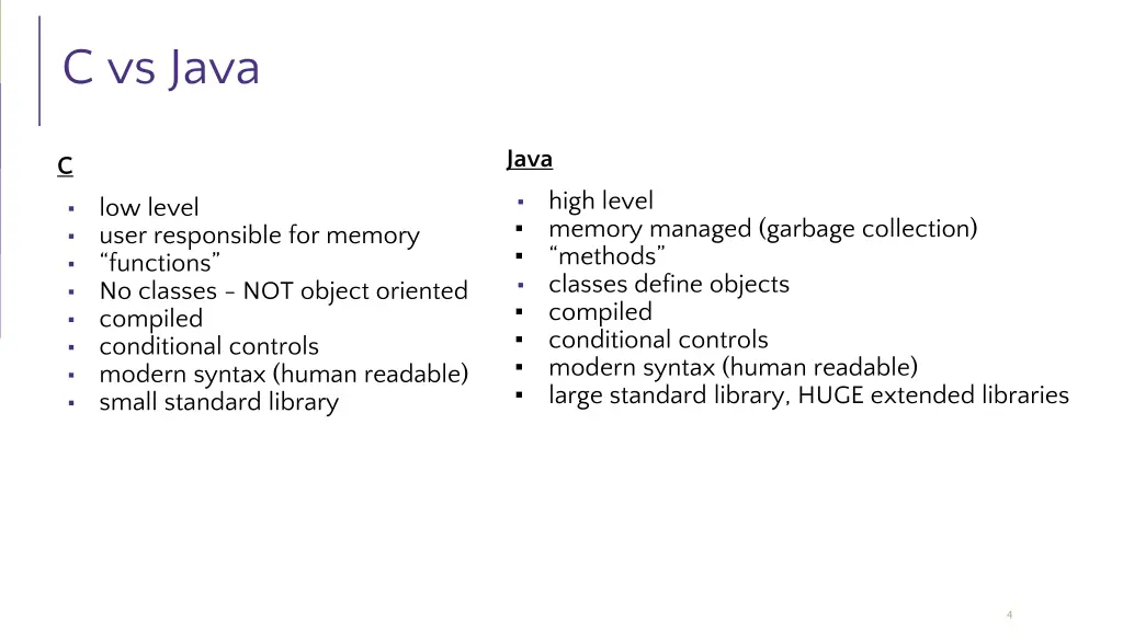 c vs java