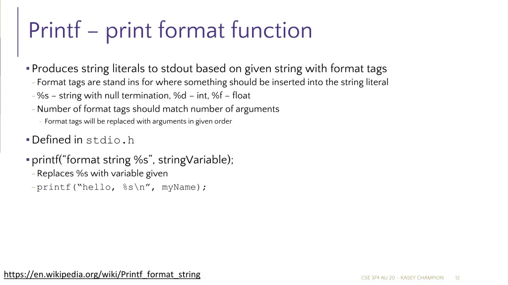 printf print format function
