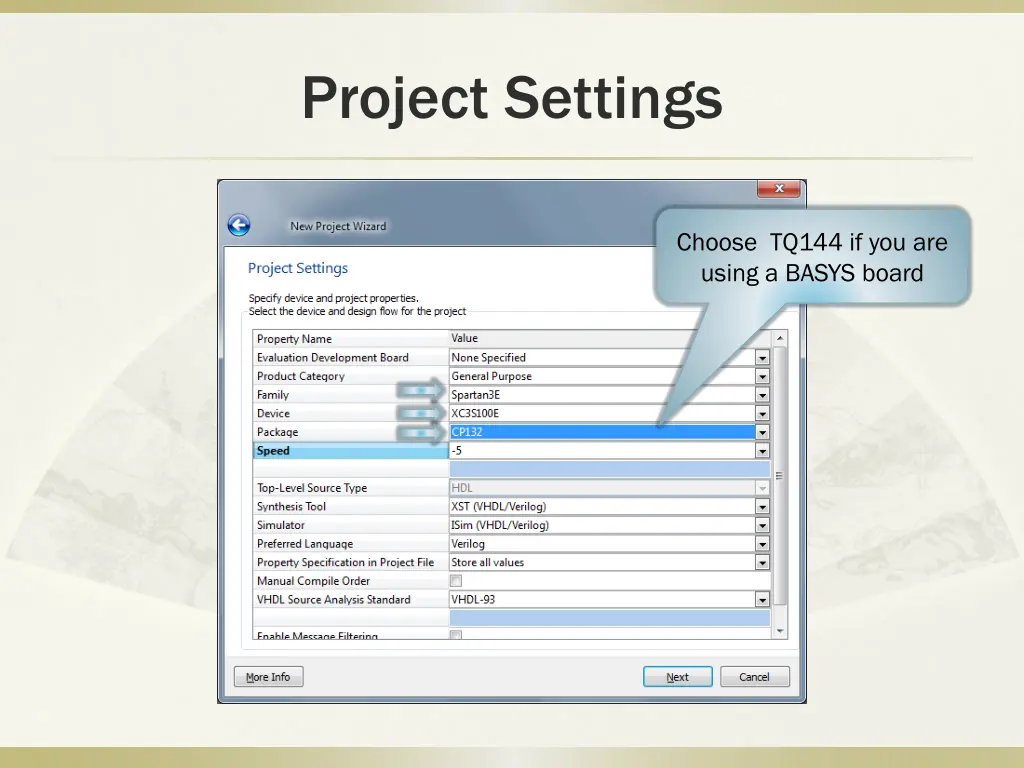 project settings