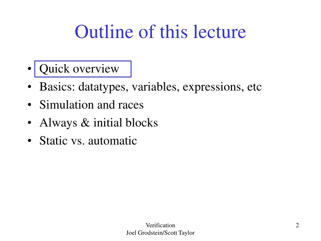 outline of this lecture