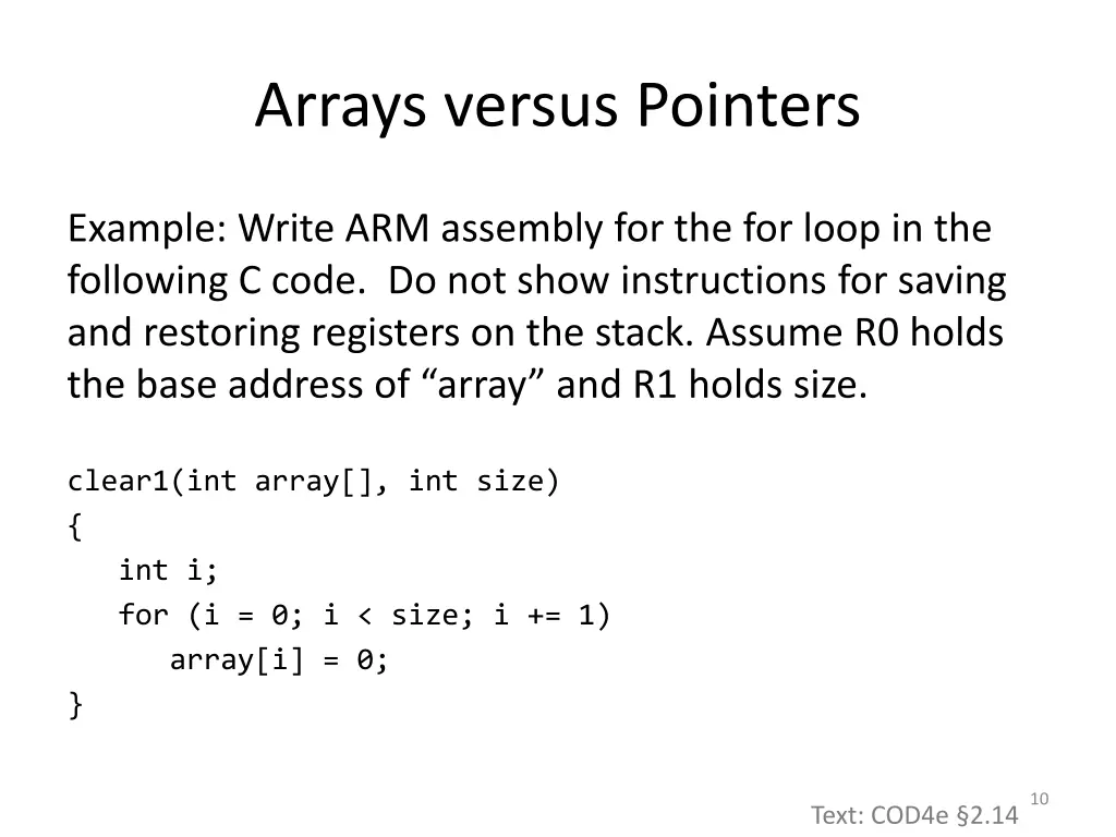 arrays versus pointers