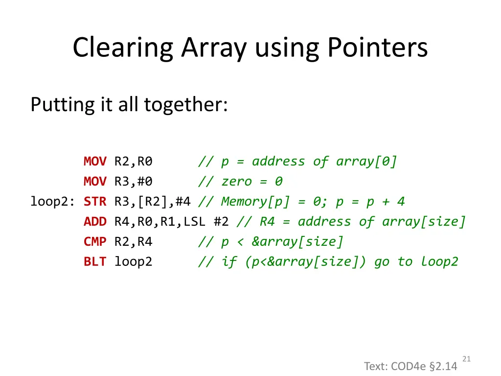 clearing array using pointers