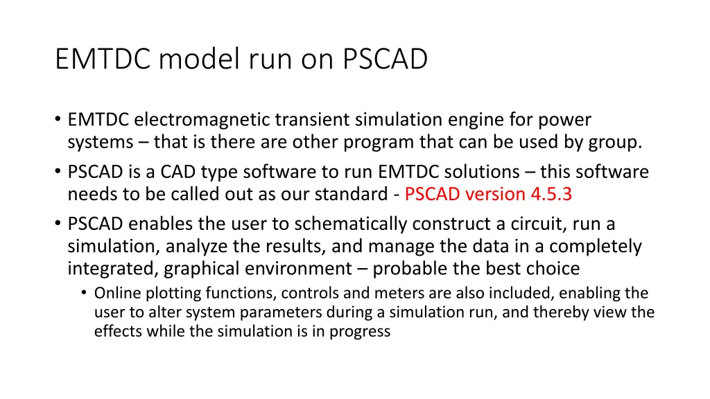 emtdc model run on pscad