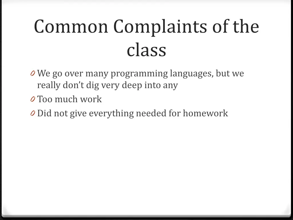 common complaints of the class