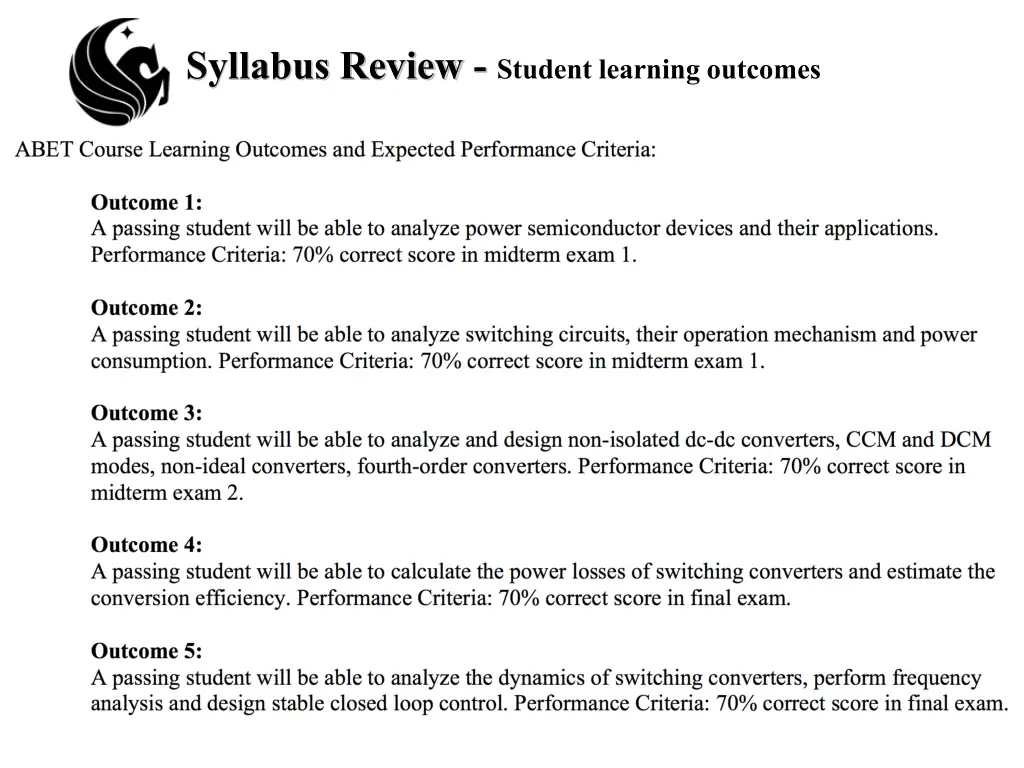 syllabus review student learning outcomes
