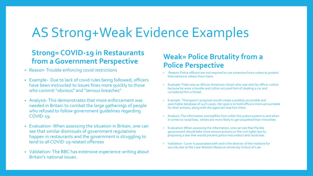 as strong weak evidence examples