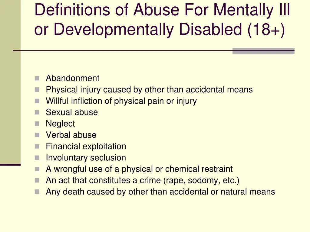 definitions of abuse for mentally